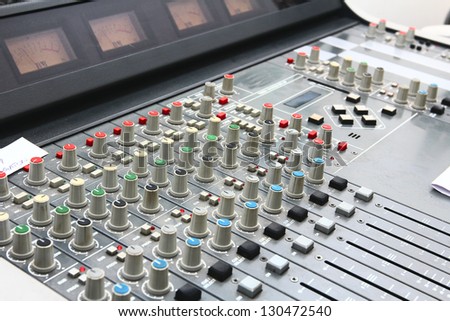 DJ is take control sound on recording or broadcasting programs in the studio/Sound control board