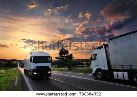 Truck transportattion on the road at sunset