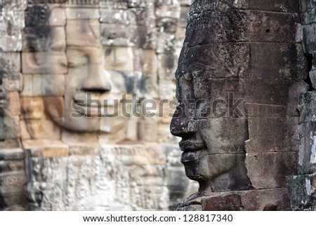 Mysterious face statues in Bayon temple, Angkor, Cambodia