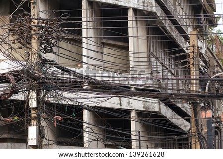 Electric cable mess in Bangkok, Thailand