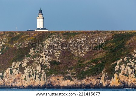 The Stiff lighthouse on the cliff top in ushant island, Brittany, France