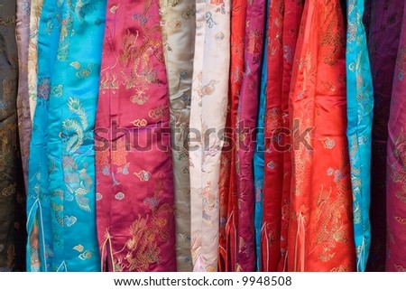 colorful chinese clothes in a street shop