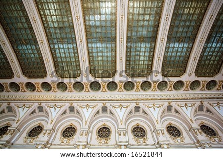 rich palace ceiling details in Bucharest parliament house