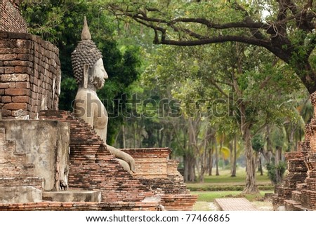 old buddha big statue in sukhothai unesco world heritage, Thailand