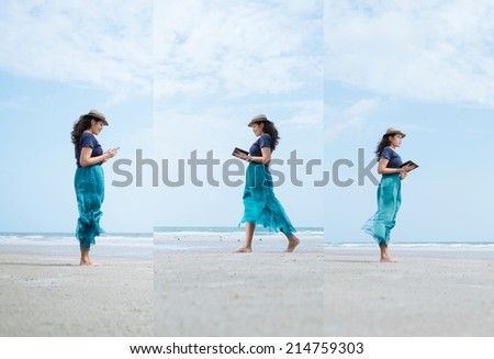 Woman Lifestyle User Tablet On The Beach