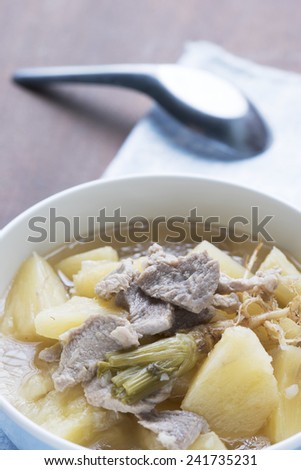 Asian Restaurant Food, Soup with pineapple and pork