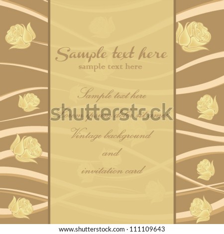 Invitation card with rose flower. Rose illustration background. Autumn greeting card.