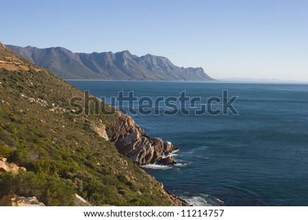 The coast of False Bay South Africa and it\'s mountain pass