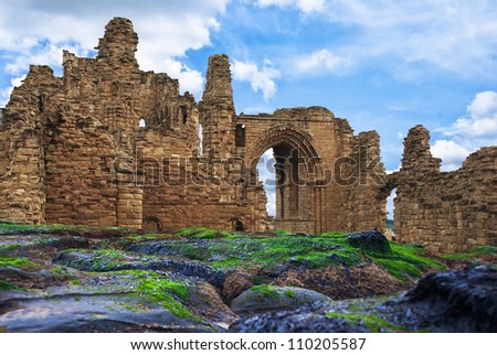 Ruins of an old fortress on the coast of the North Sea in England
