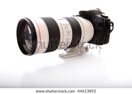 Professional telephoto lens and digital camera body.