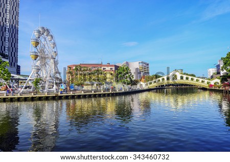 MALACCA, MALAYSIA - OCT 23: Malacca eye on the banks of Melaka river on OCT 23, 2015 in Malacca, Malaysia. Malacca has been listed as a UNESCO World Heritage Site since 7 July 2008.