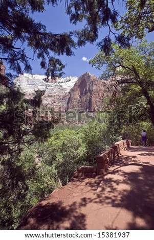 Trail to the Emerald Pool offers a view of the Towers of the Virgin in Zion National Park