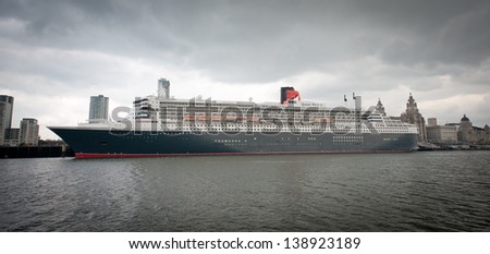 LIVERPOOL,ENGLAND - MAY 17: Cunard Liner Queen Mary 2 docked in Liverpool during it\'s 15 Day Northern Highlights cruise on 17 May 2013