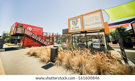 CHRISTCHURCH, NEW ZEALAND - NOVEMBER 02: Re:START Zone - A shipping container shopping area, opened as the first major earthquake reconstruction step in 2011 November 02, 2013 in Christchurch.