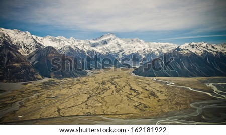 Aerial view of the Southern Alps in New Zealand