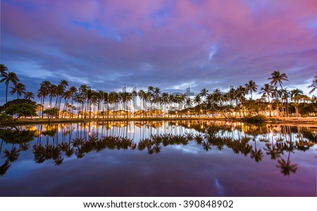 Post sunset from Ala Moana Beach Park west of Waikiki, Oahu, Hawaii.