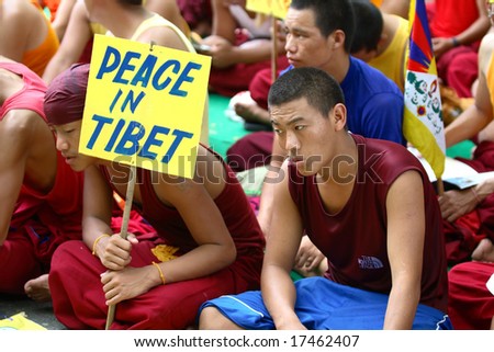 NEW DELHI, INDIA - 2 August: The monks during a protest by free Tibet August 2, 2008 in New Delhi, India