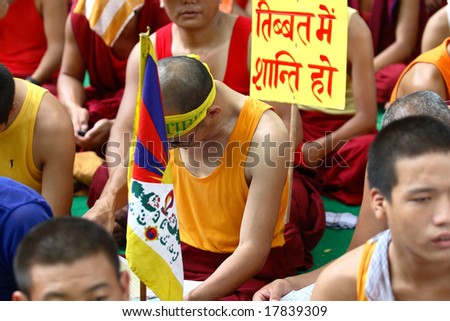 NEW DELHI, INDIA - AUGUST 2: The monks during a protest by free Tibet August 2, 2008 in New Delhi, India