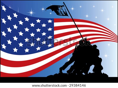 stock vector US flag and soldiers