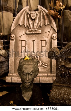 A creepy cemetery scene with grave markers for halloween