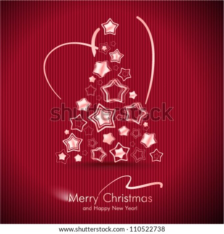 Red Merry Christmas Card With Christmas Tree Red Merry Christmas Card With Christmas Tree