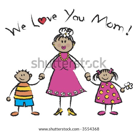 stock photo : WE LOVE YOU MOM tan skin tone family greeting (raster) -