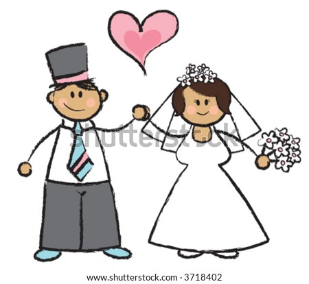  vector cartoon illustration of a wedding couple