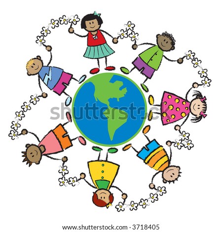 Kids Cartoon on Around The World  Raster    Cartoon Illustration Of Multi Racial Kids
