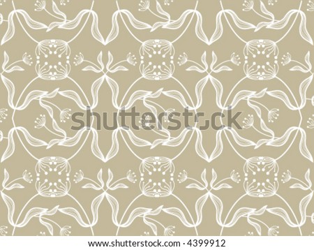 oriental flower white on taupe (vector) - illustrated background pattern