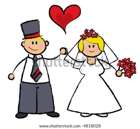  vector cartoon illustration of a wedding couple
