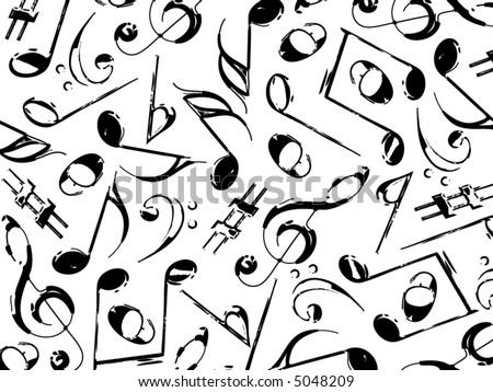 Black And White Music Notes. grunge musical notes black
