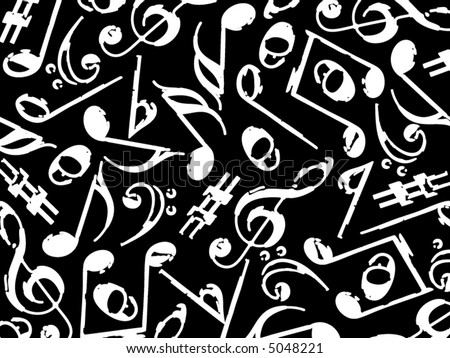 stock vector grunge musical notes white on black vector background 