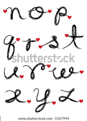 stock vector black charcoal cursive alphabet with red heart vector 