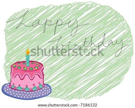 birthday cake greetings. stock photo : cartoon happy birthday cake greeting (raster)