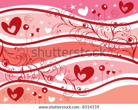 stock vector : retro pink hearts and swirls valentine (vector)