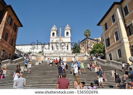 ROME - AUGUST 31: The Spanish Steps are a set of steps in Rome, Italy, climbing a steep slope between the Piazza di Spagna at the base and Piazza TrinitÃ?Â  dei Mont. August, 31, 2011 in Rome, Italy.