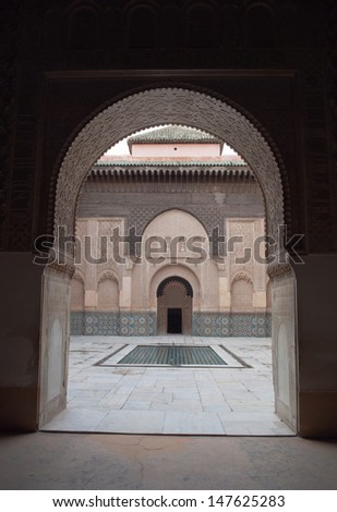 MARRAKECH - MARCH 04: The Ben Youssef Madrasa was an Islamic college in Marrakech, Morocco, named after the Almoravid sultan Ali ibn Yusuf (1106-1142 ). March, 04, 2013 in Marrakech, Morocco.