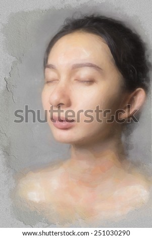 A digital drawing paint of closeup portrait young beauty southeast Asia women close her eye.