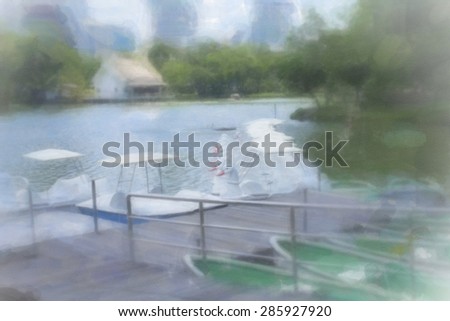 a digital paint of boat in garden center.