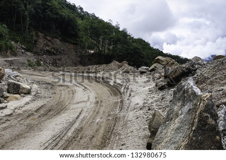 Tawang, Arunachal Pradesh, India. Section of the main motorway (400 km) at 13,000 ft above sea level between Assam in the south and Tawang in western Arunachal Pradesh in north east India.