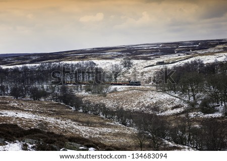 GOATHLAND, UK - MARCH 28: A vintage diesel train marks the arrival of spring with the annual Easter run across the North York Moors on March 28, 2013 near Goathland, Yorkshire, UK.