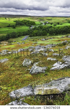 Goathland, Yorkshire, UK. View of the undulating, rugged landscape of the beautiful North York Moors in summer in north Yorkshire, UK.