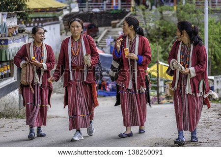 TAWANG, INDIA - SEPTEMBER 21: Buddhist devotees attend an important festival at the ancient 17th Century monastery on September 21, 2011 at Tawang, western Arunachal Pradesh, north east India.