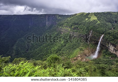 Cherrapunjee, Meghalaya, India. Nohkalikai Waterfalls in the heart of the Khasi Hill near the town of Cherrapunjee (wettest place on earth) in Meghalaya, north east India.
