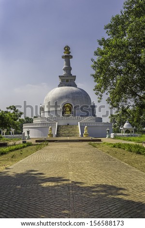 Patna, Bihar, India. World Peace Pagoda situated in Vaishali, Patna, Bihar, India. It was built by the Japanese Nichiren Buddhist Sect. A small part of the Buddha\'s relics are enshrined here.