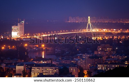Night panorama of Kiev, a view of the left bank. Ukraine