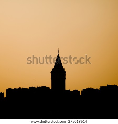 The Silhouette Galata Tower. The Silhouette of Istanbul, Turkey.