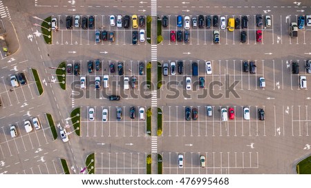Car parking lot viewed from above, Aerial view. Top view