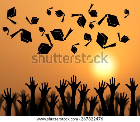 high school graduation hats high at sunset