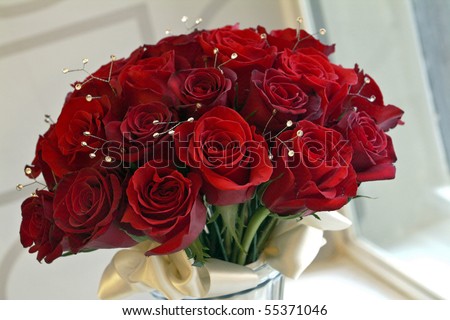 stock photo red roses wedding bouquet close up image